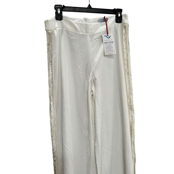 MYBEACHYSIDE Begonia White Beaded Cover-Up Wide-Leg Pants - Size M - NWT - Picture 4 of 5